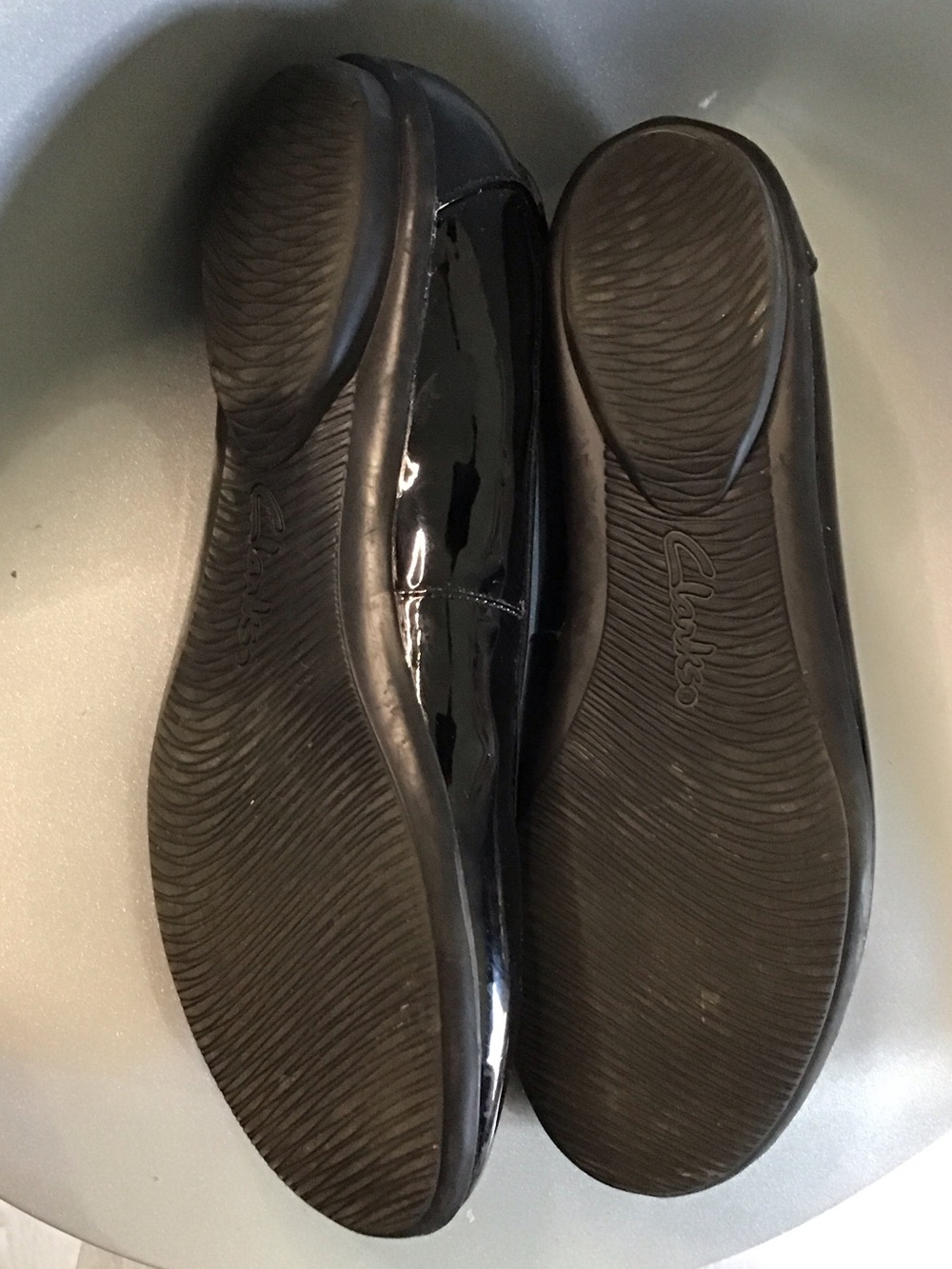 Clarks Black Patent Round-Toe Ballet Flats with Decorative Medallion - Picture 2 of 8